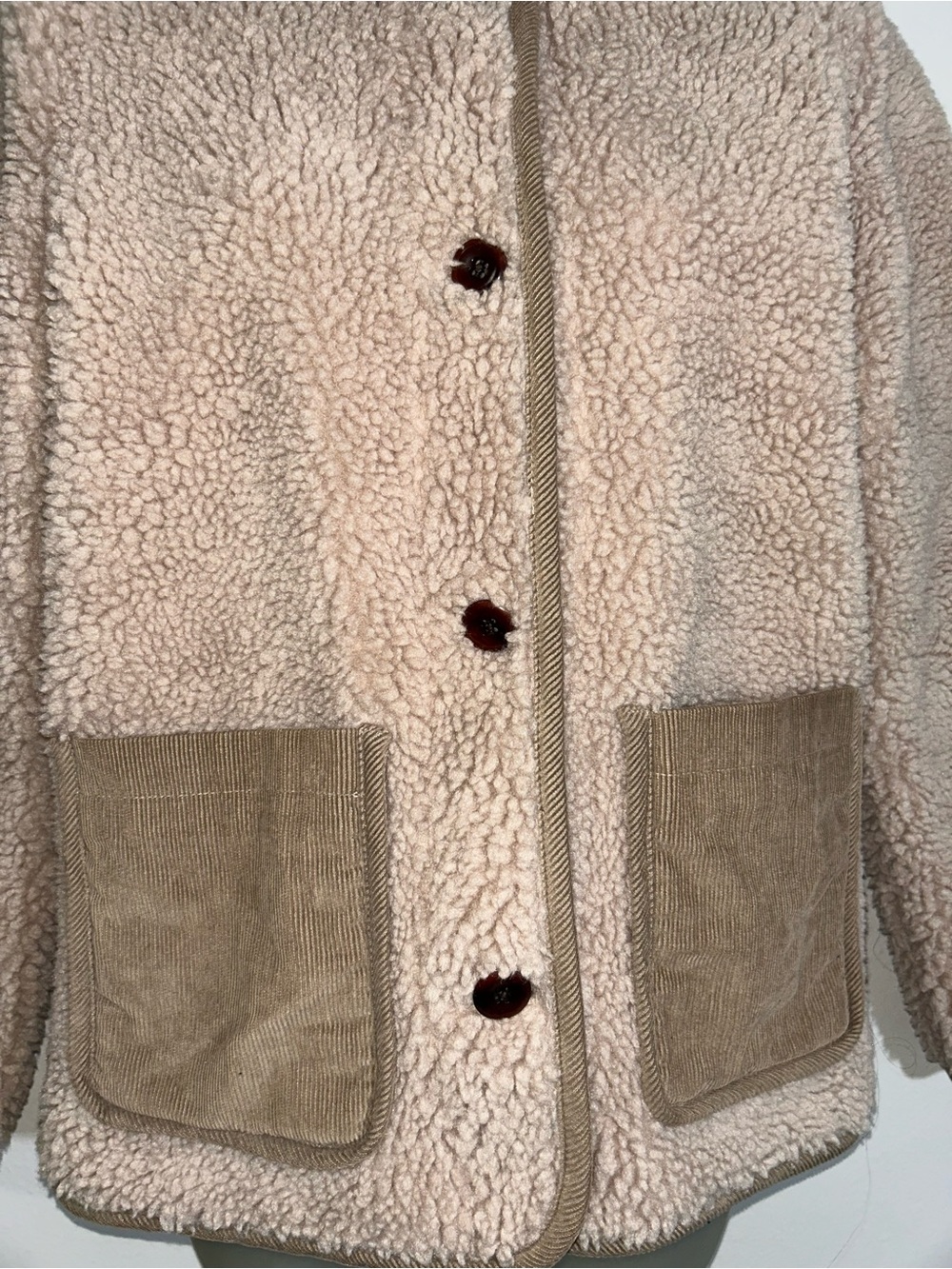 Alex Mill Womens Sherpa Work Jacket Natural Beige Corduroy Pocket Fleece Size - Picture 3 of 8